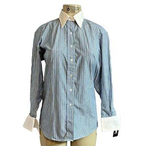 VTG Paul Stuart  NY Cotton  Blue striped Shirt Ladies Made in USA  Size S #1429